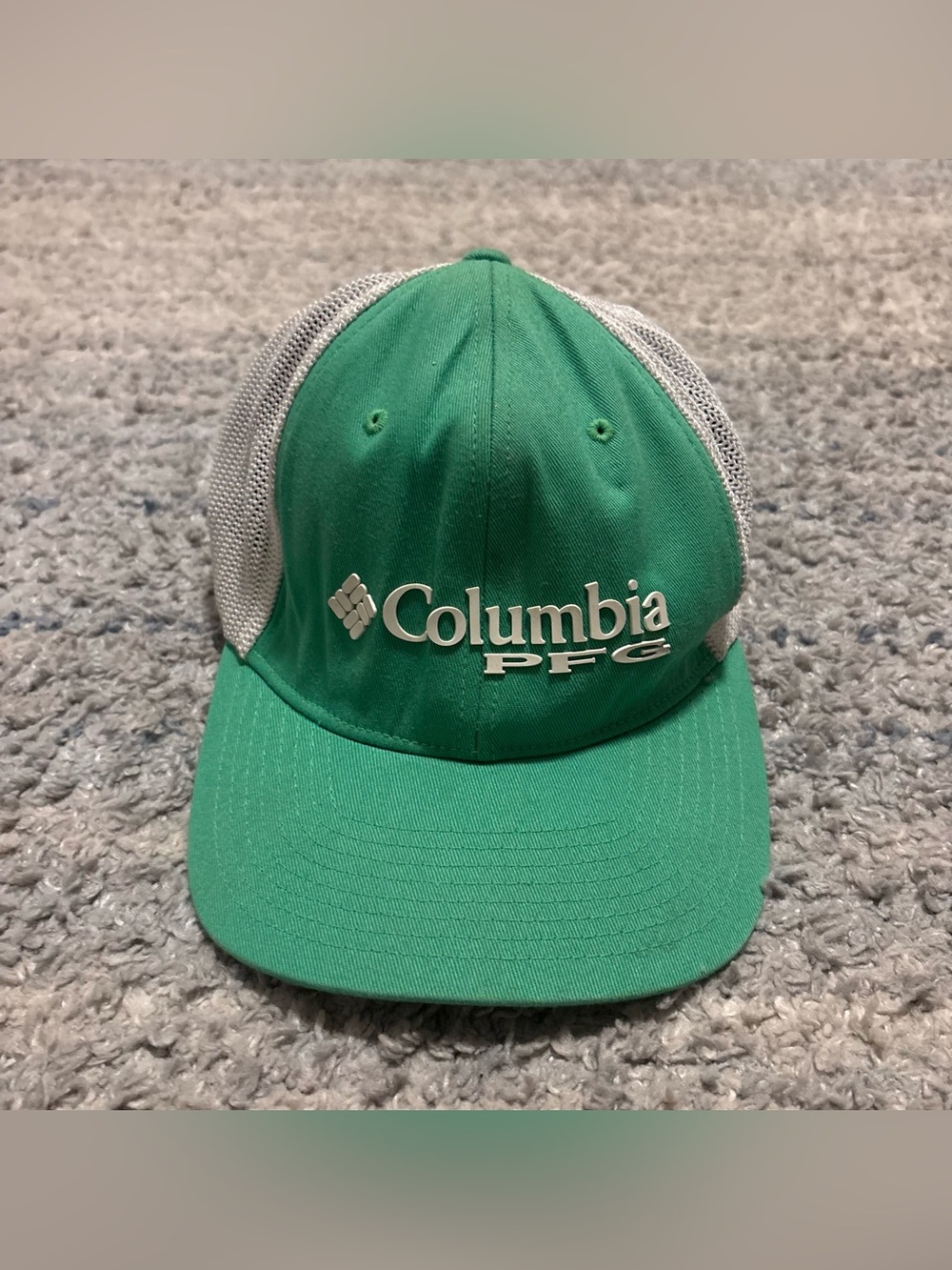 Columbia PFG Mens Mesh Fitted Fishing Hat Green White Mahi Mahi Size L XL